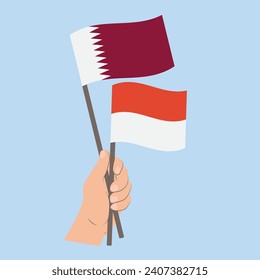 Flags of Qatar and Monaco, Hand Holding flags