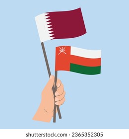 Flags of Qatar and Oman, Hand Holding flags