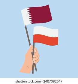 Flags of Qatar and Poland, Hand Holding flags