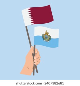 Flags of Qatar and San Marino, Hand Holding flags