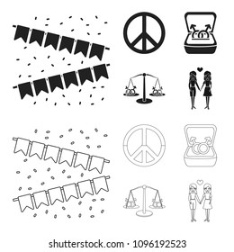 Flags, rainbow, emblem, rings. Gay set collection icons in black,outline style vector symbol stock illustration web.