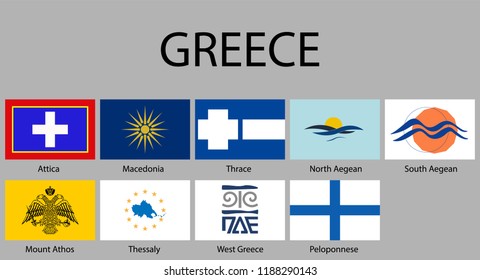 Flags of regions of Greece. Vector illustraion