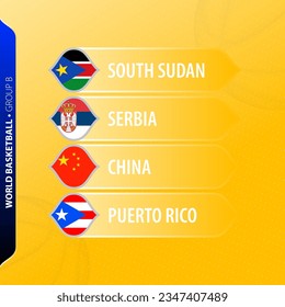 Flags representing Group B participants in the 2023 Basketball Tournament. Vector illustration.