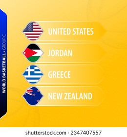 Flags representing Group C participants in the 2023 Basketball Tournament. Vector illustration.