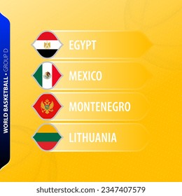 Flags representing Group D participants in the 2023 Basketball Tournament. Vector illustration.