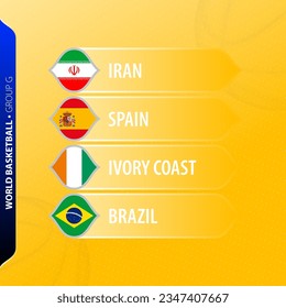 Flags representing Group G participants in the 2023 Basketball Tournament. Vector illustration.
