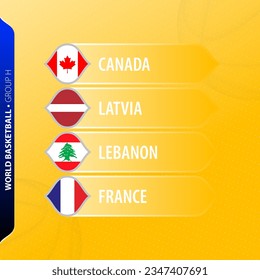 Flags representing Group H participants in the 2023 Basketball Tournament. Vector illustration.