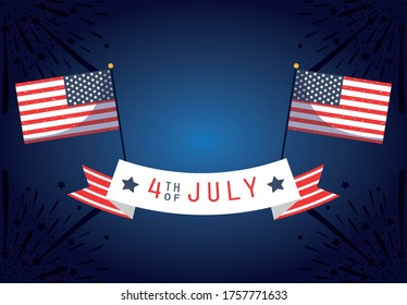 Flags with ribbon design, Happy independence day 4th july and usa theme Vector illustration