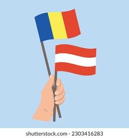 Flags of Romania and Austria, Hand Holding flags