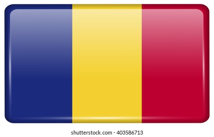 Flags of Romania in the form of a magnet on refrigerator with reflections light. Vector illustration