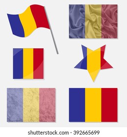  Flags of Romania Made in Different Variations: in Flat Design, with  Fabric Texture and as Web Buttons

