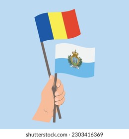 Flags of Romania and San Marino, Hand Holding flags