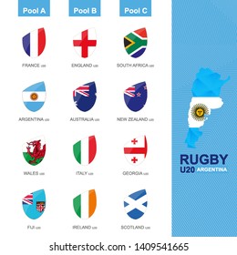Flags in Rugby style, rugby icon set. Vector collection.