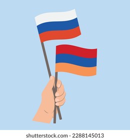 Flags of Russia and Armenia, Hand Holding flags