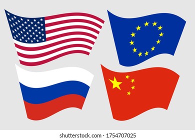 flags of russia and europe, china, usa. Vector