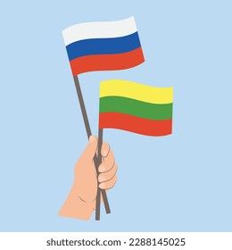 Flags of Russia and Lithuania, Hand Holding flags