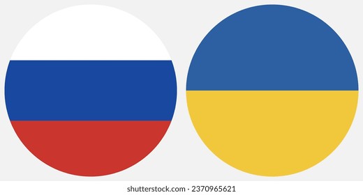 Flags of Russia and Ukraine. Button flag icon. Standard color. Circle icon flag. Computer illustration. Digital illustration. Vector illustration.