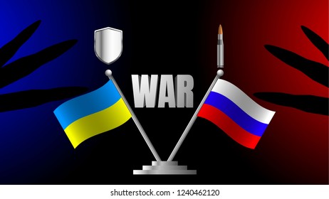 The flags of Russia and Ukraine conflict november. The concept of relations between States, economic community, politics. Conflict in Ukraine. territorial war. Vector for news on black background

