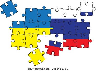 As bandeiras da Rússia e da Ucrânia permanecem como peças inacabadas de quebra-cabeças - simbolizando uma região dividida, mas que mantém uma frágil esperança de diálogo, resolução e um futuro moldado pela paz.