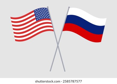 Flags of Russia and the USA, symbolizing relations and negotiations between the two countries. Vector.