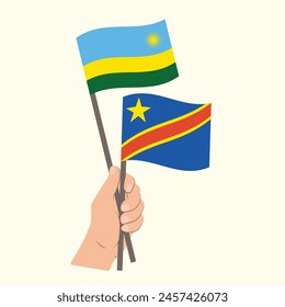 Flaggen von Ruanda und der Demokratischen Republik Kongo, Handfahnen