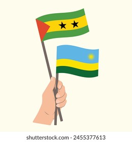 Flags of São Tomé and Príncipe and Rwanda, Hand Holding flags