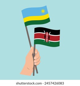 Flags of Rwanda and Kenya, Hand Holding flags