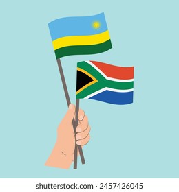 Flags of Rwanda and South Africa, Hand Holding flags