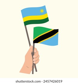 Flags of Rwanda and Tanzania, Hand Holding flags