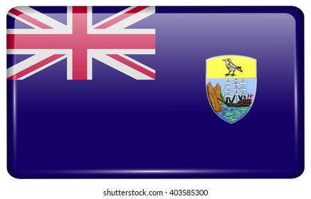 Flags of Saint Helena in the form of a magnet on refrigerator with reflections light. Vector illustration