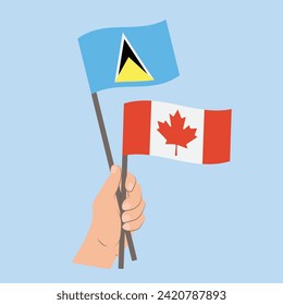 Flags of Saint Lucia and Canada, Hand Holding flags