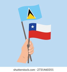 Fahnen von Saint Lucia und Chile, Hand-Holding-Fahnen