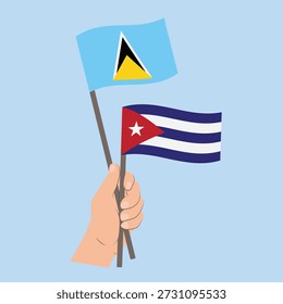 Flags of Saint Lucia and Cuba, Hand Holding flags