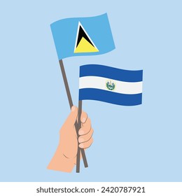 Flags of Saint Lucia and El Salvador, Hand Holding flags