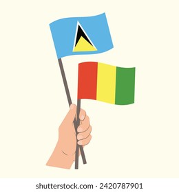 Flags of Saint Lucia and Guinea, Hand Holding flags