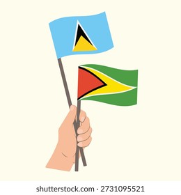 Flags of Saint Lucia and Guyana, Hand Holding flags