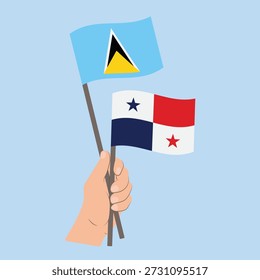 Flags of Saint Lucia and Panama, Hand Holding flags