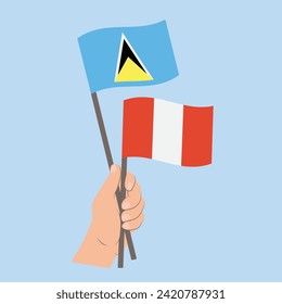 Flags of Saint Lucia and Peru, Hand Holding flags