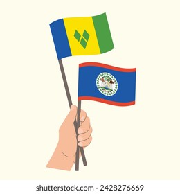 Flags of Saint Vincent and the Grenadines and Belize, Hand Holding flags