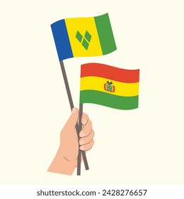 Flags of Saint Vincent and the Grenadines and Bolivia, Hand Holding flags