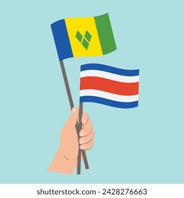 Flaggen von St. Vincent und die Grenadinen und Costa Rica, Handfahnen