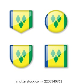 Flags of Saint Vincent and the Grenadines - glossy collection. Set of vector illustrations