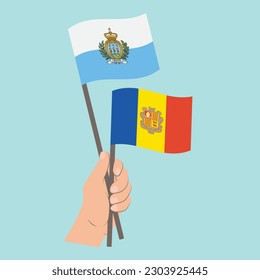 Flags of San Marino and Andorra, Hand Holding flags