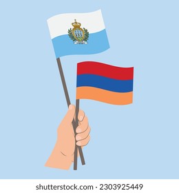 Flags of San Marino and Armenia, Hand Holding flags