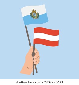 Flags of San Marino and Austria, Hand Holding flags