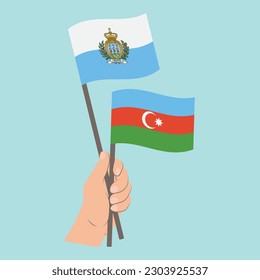 Flags of San Marino and Azerbaijan, Hand Holding flags