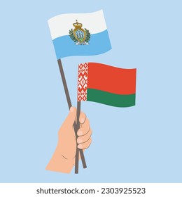 Flags of San Marino and Belarus, Hand Holding flags