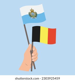 Flags of San Marino and Belgium, Hand Holding flags