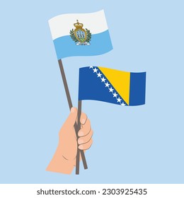 Flags of San Marino and Bosnia and Herzegovina, Hand Holding flags