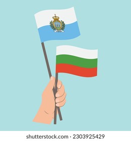 Flags of San Marino and Bulgaria, Hand Holding flags